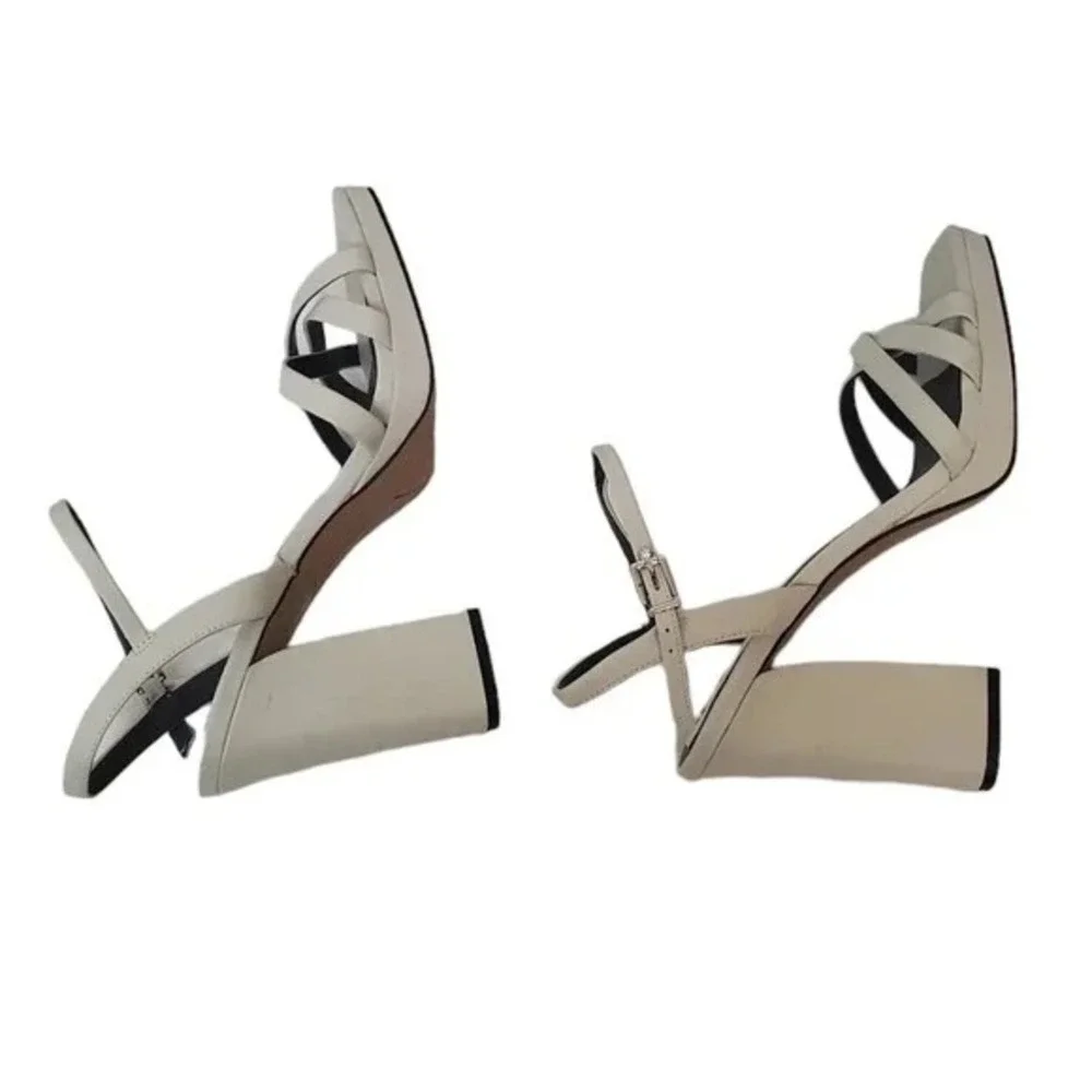 Womens Franco Sarto Damalis Gray Leather Platform Block Heels Size 6 M GUC